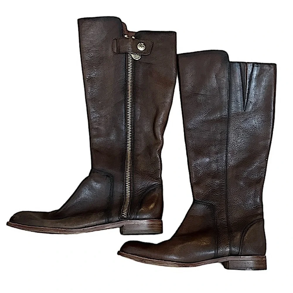 ISOLA: Melino Whiskey Brown Cannato Leather Tall Zip Boots Women's Sz 6M